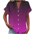 thumbnail image 2 of RXIRUCGD Fashion Women's Short Sleeved Solid Color Spring/summer Button Up Shirt Top, Purple, Size: S, 2 of 5