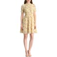 thumbnail image 2 of INSPIRE CHIC Women's Floral Ruffle Decor Puff Short Sleeves Chiffon Dress M Yellow, 2 of 8