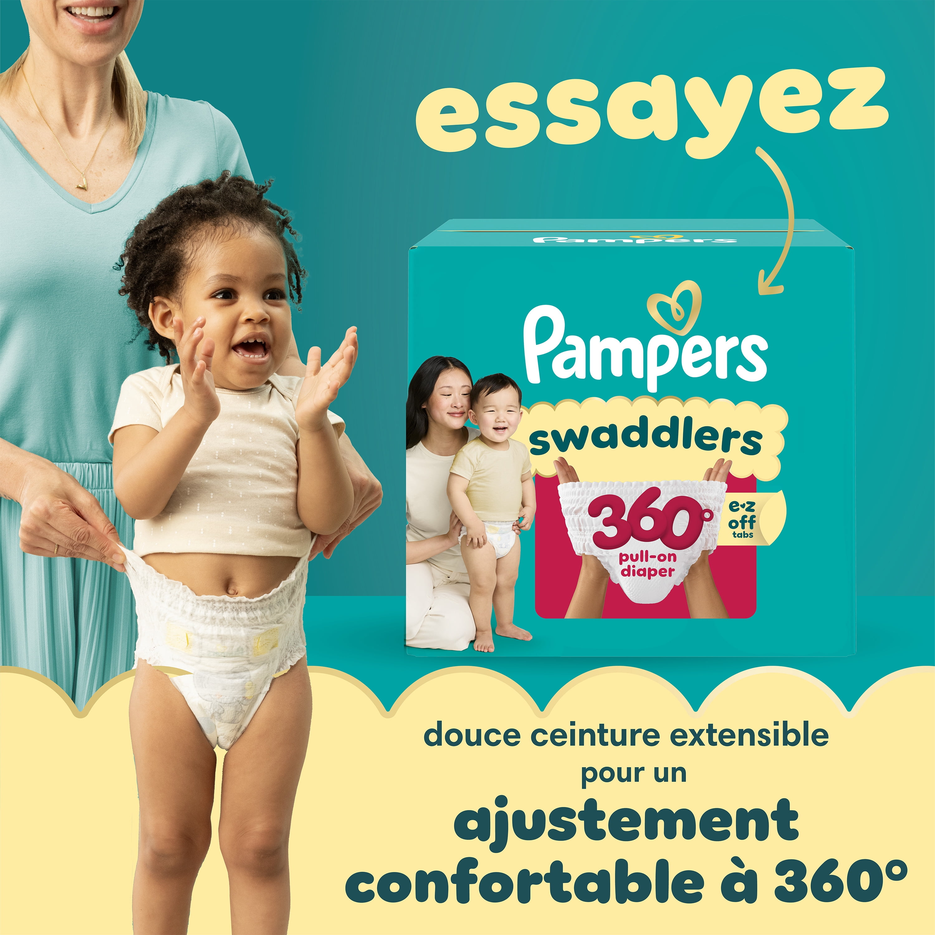 Pampers Swaddlers Couches, Taille 3 (13-26 lbs), Absorbantes, Garde Bébé au Sec et Confortable, Couche Jetable pour Bébé Sans Danger pour la Peau