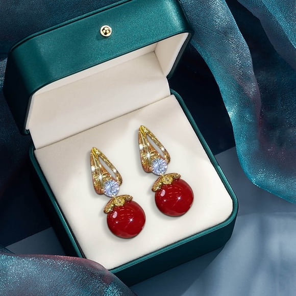 Czzoypi Sparkly Bow Dangle Earrings, Rhinestone Huggie Hoop Earrings with Synthetic Pearl, Elegant Multifunctional Jewelry for Women Daily Wear Special Occasions, Red