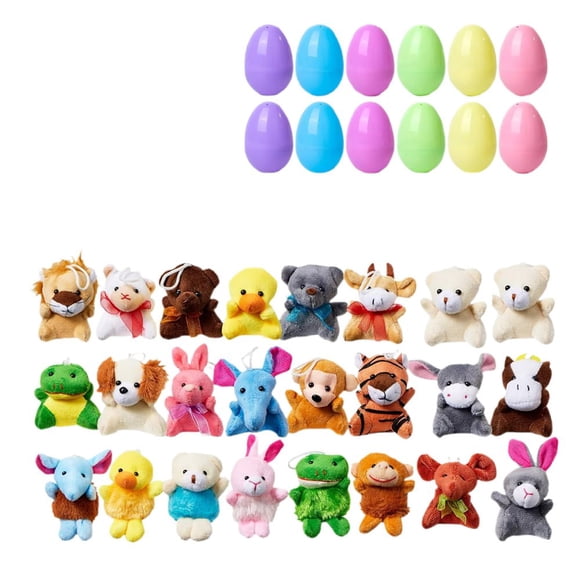 LEEYNEER 24 Pcs Prefilled Easter Eggs Filled with Plush Animals Toys Easter Eggs Fillers Plastic Easter Eggs for Party Exchange Favors Easter Eggs Fillers