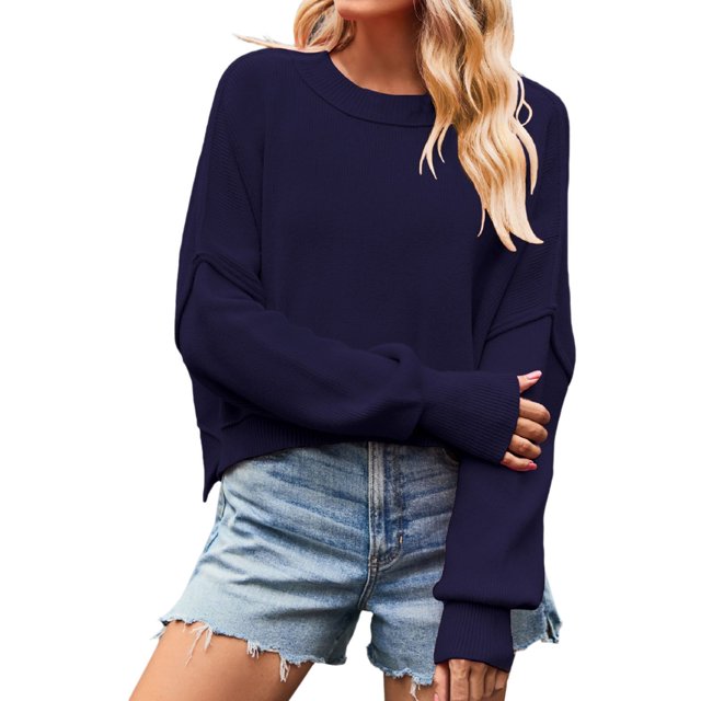 TJAZFJPA Chandail Portefeuille Chandail à Col Rond pour Femmes Chandail Uni Chandail Ample à Enfiler Chandails Légers pour Femmes Chandails Surdimensionnés pour Femmes Tendance Automne