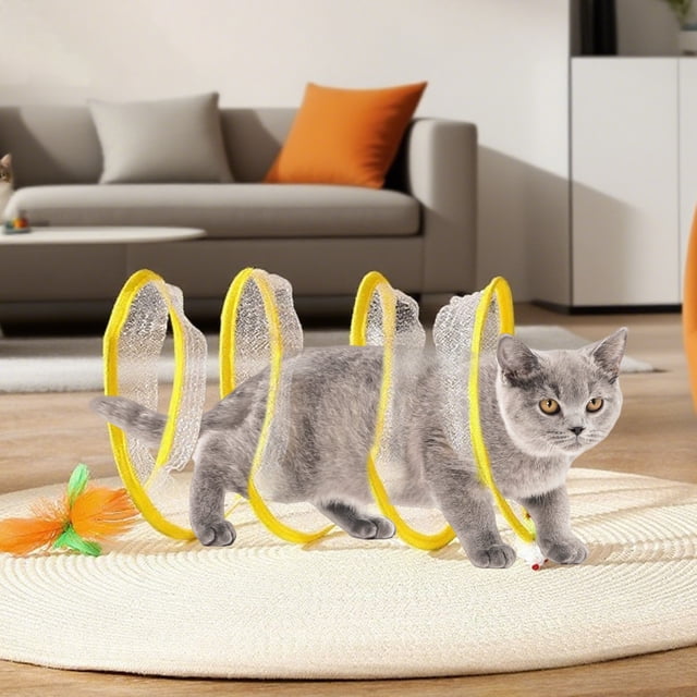 BKER Tunnel Pliable pour Chat avec Tissu Froissé Tube de Jeu Pliable / 25x25cm Design Compact pour Chats d'Intérieur (Couleur Variable)