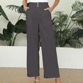 thumbnail image 2 of Timegard Lounge Pants for Women Elastic Waisted Button Straight Leg Ruched Casual Trousers with Pockets, 2 of 5