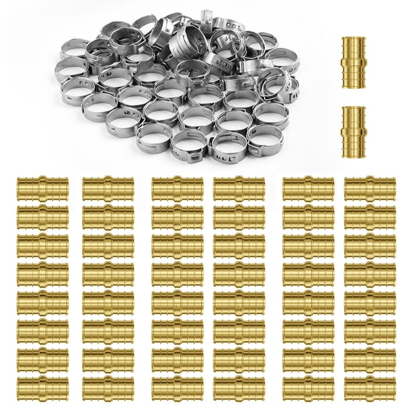 KFFKFF Pipe Fittings, 1/2" 50PCS Brass Pipe Fittings, Clamp-style Straight-Through Pipe Connector Brass Air Fittings, Heavy Duty Plumbing Fittings Tube Adapter for Heating/Shower Systems