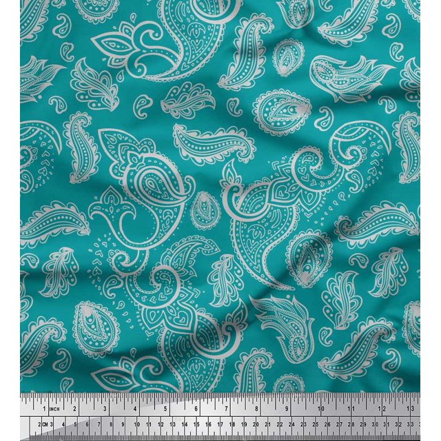 Soimoi Modal Satin Fabric Paisley Block Printed Fabric 1 Yard 42 Inch Wide