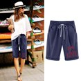 thumbnail image 1 of LOVZFMLL Women Printed Elastic Waist Drawstring With Casual Pockets Shorts Navy XXL, 1 of 3
