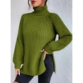 thumbnail image 3 of EYIIYE Chandail d'Automne et d'Hiver pour Femme à Manches Longues, Col Roulé, Tricot, Chandail, Couleur Unie, Ourlet Fendu, Long Tricot, Chandail, Ample, Décontracté, Confortable, Hauts, 3 of 8
