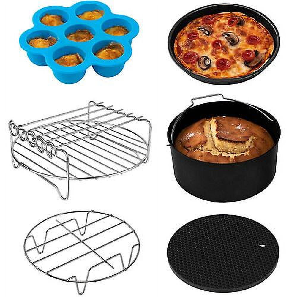 Jinsinto 6pcs 7''Square Air Fryer Accessories Baking Tray Basket Rack Chip Pizza Pan