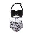 thumbnail image 3 of Women Vintage Swimsuit Two Piece Retro Halter Ruched High Waist Print Bikini Set, 3 of 9