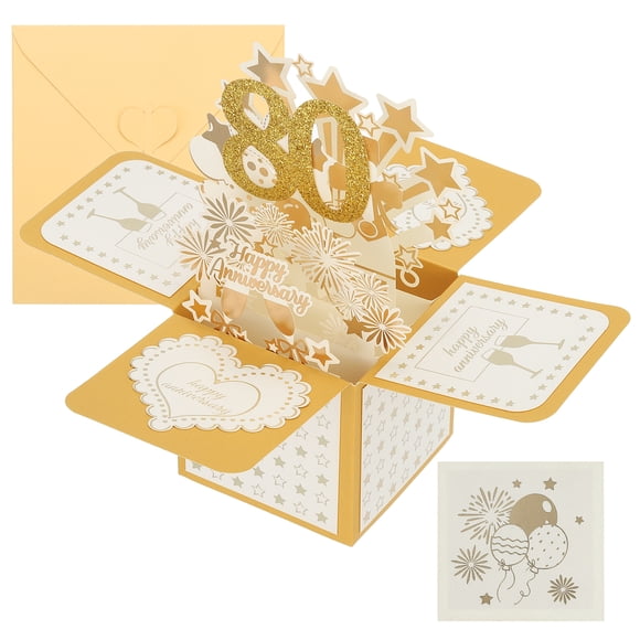 80 Year Anniversary Card, Happy Anniversary Cards Wedding Anniversary Card for Wife Men Her, Gold Tone