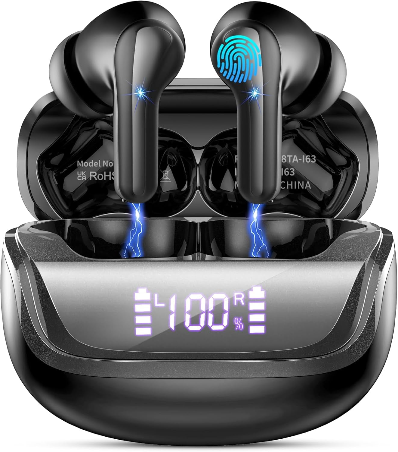 Wireless Earbuds Bluetooth 5.4 Headphones, 50H Playtime in-Ear Earbuds with 4 ENC Noise Cancelling Mics, IP7 Waterproof Sport Ear Buds with LED Display & USB-C Charging