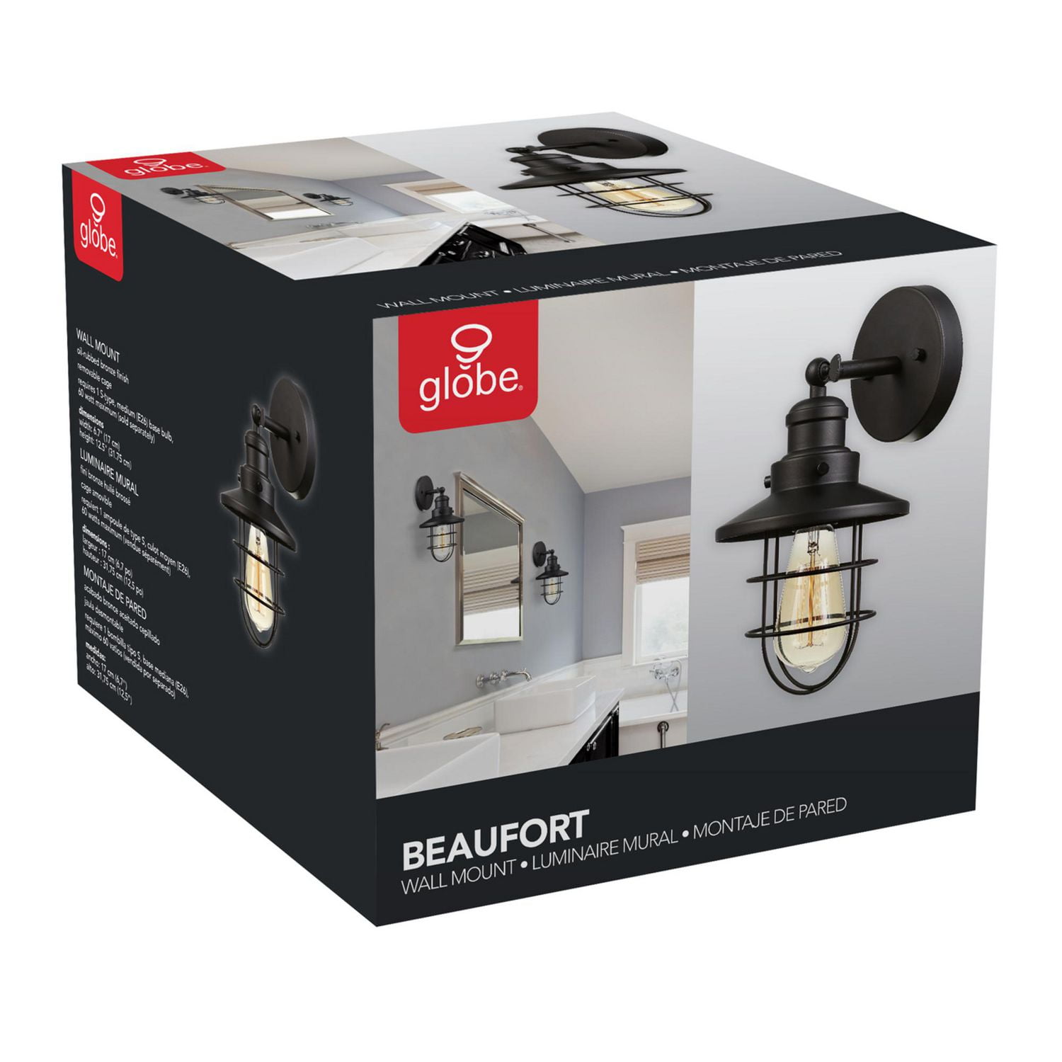 Globe Electric Applique murale à 1 ampoule, collection Beaufort, fini en bronze foncé