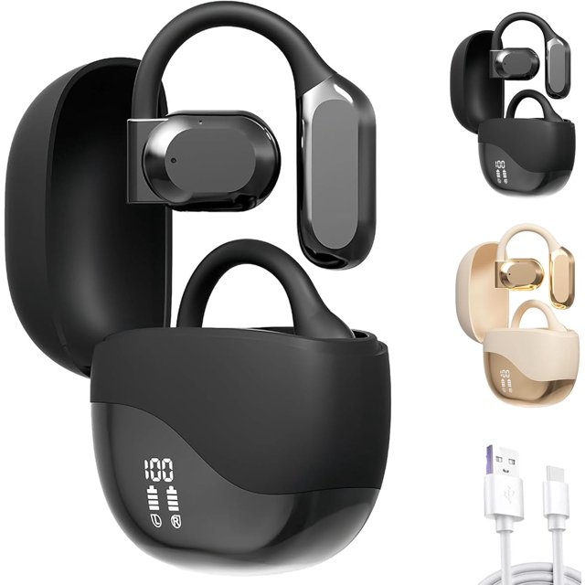 Vital Earbuds Pro, Vital Translate Buds in black, offering real-time AI-powered translation for 144 languages, noise cancellation, and ergonomic design for all-day comfort. Includes a charging case with LED display and USB cable. Also available in beige.