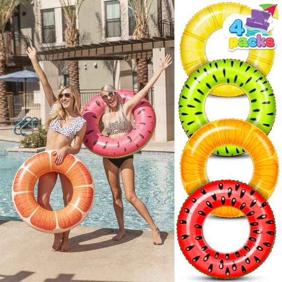 Joyfy Lot de 4 Bouées Gonflables de 81 cm (32 Pouces) en Forme de Fruits, Idéales pour la Piscine, les Fêtes à la Plage et les Enfants (Adultes).