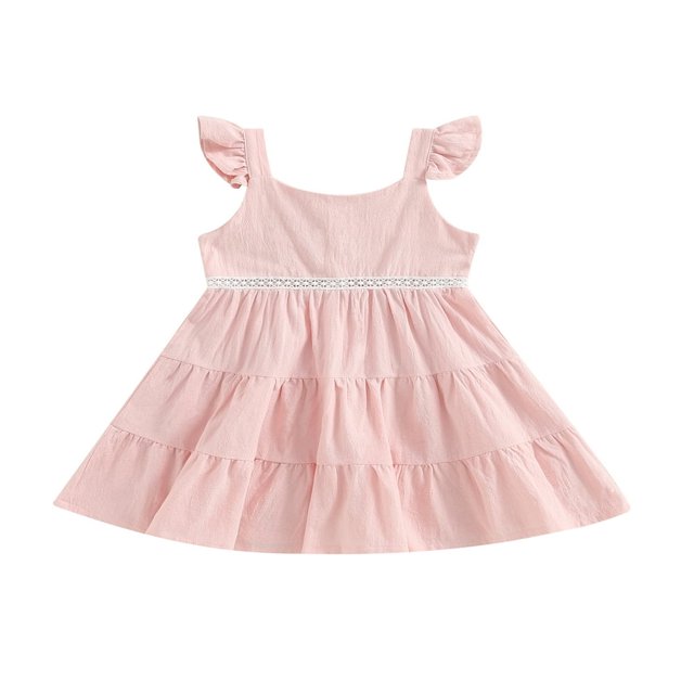 EIMELI Robe d'Été pour Filles Tout-Petits Mignonne à Manches Volantes Robe Trapèze Robe Princesse à Volants Rose 7-8 Ans
