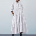 thumbnail image 2 of AherBiu Plus Size Maxi Dresses for Women Button up High Neck 1/2 Sleeve Ruched Ruffle Flowy Long Summer Dress, 2 of 6
