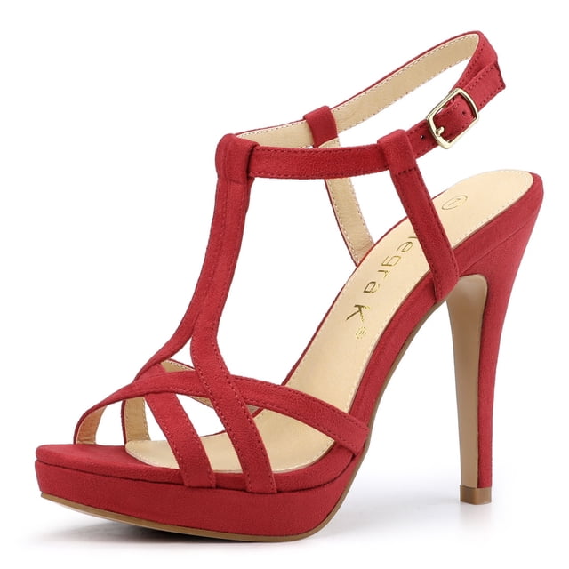 BLISSFUL STEP Women's T Strap Slingback Platform Heeled Sandals