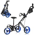 thumbnail image 2 of Patiojoy Chariot de Golf Pliable à 3 Roues à Pousser et Tirer avec Siège, Tableau de Bord, Sac, Bleu, 2 of 9