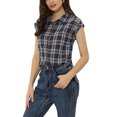 thumbnail image 4 of INSPIRE CHIC Chemise à Carreaux d'Été pour Femme à Manches Courtes Boutonnée Bleu Marine P, 4 of 5