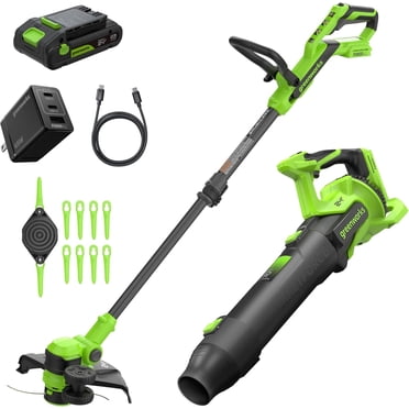 Greenworks 24V 12" Brushless String Trimmer & 515 CFM Brushless Leaf Blower Combo, 2-in-1 Trimmer/Edger, 3.0Ah Battery, 65W USB-C Charger, 130 MPH Airspeed, 3-Year Warranty