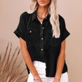 thumbnail image 2 of fheaev Button Down Shirts For Women Roll Up Short Sleeve Button Up V-Neck T-Shirt Loose Blouse Tops Work Blouses Collared Tops Tunics With Pocket, 2 of 8