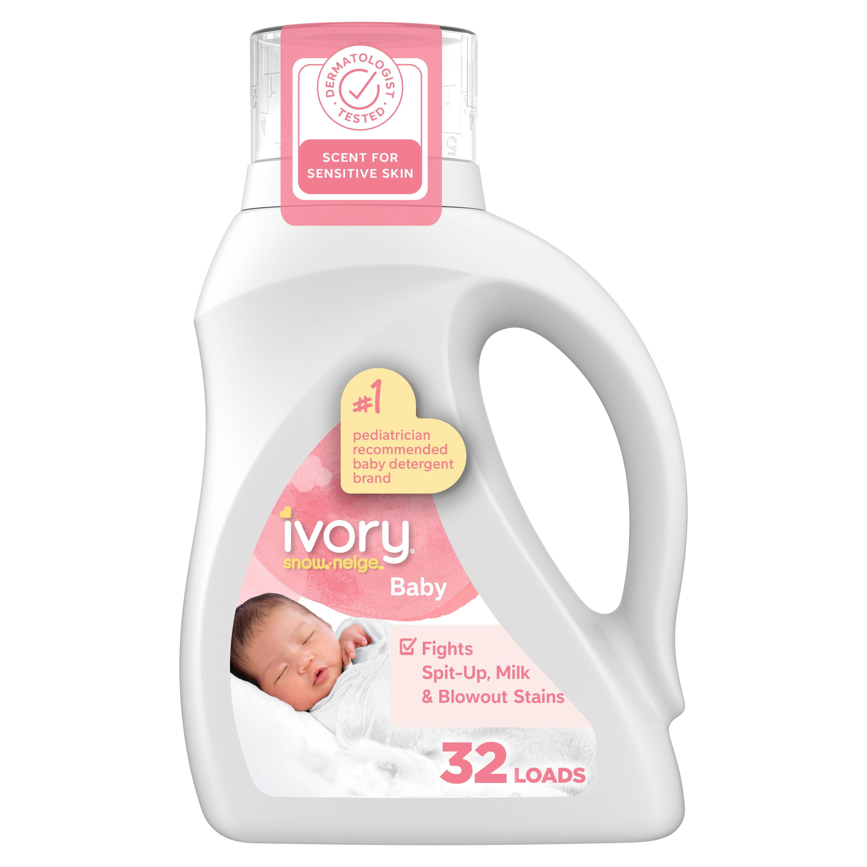 Ivory Snow Liquid Laundry Detergent for Babies, 1.3 L, 32 Loads, tackles 100% of common baby stains, Laundry Detergent