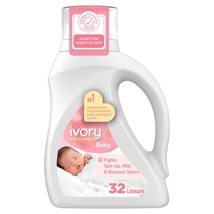 Ivory Snow Liquid Laundry Detergent for Babies, 1.3 L, 32 Loads, tackles 100% of common baby stains, Laundry Detergent