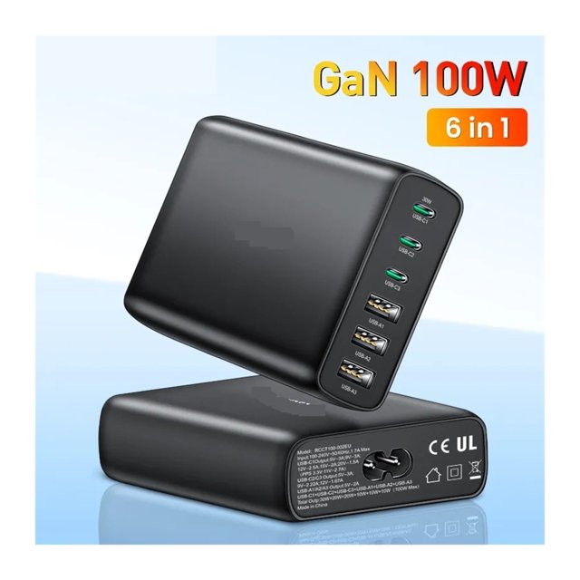 100W GaN Charger 6 Ports USB Type C PD Fast Charger Quick Charge 4.0 3.0 USB Desktop Charger ,Universal Compatibility