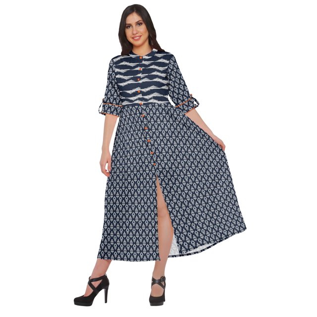 Moomaya Robe Kurti d'Été à Manches Courtes Imprimée, Tunique Ligne A pour Femmes
