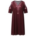 thumbnail image 4 of FcBaudy Robe à Manches Courtes à Col en V Longueur Genou, Robes d'Été pour Femmes, Robes pour Femmes Mode Femmes Décontractée Col en V Imprimé Ajouré Robe à Manches Courtes Robe Femme, 4 of 6