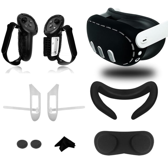 VR Silicone Cover Accessories for Meta Quest 3,10-in-1 Set Protective VR Shell Cover for Quest 3, Face Cover Pad with Lens Cap, Controller Grip Cover with Battery Opening and Rocker Cap