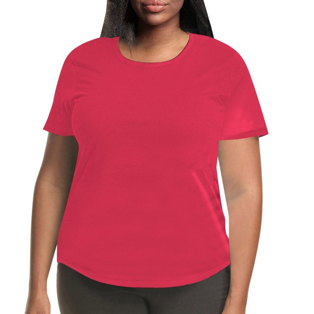 YFELWZ T-Shirt à Manches Courtes à Col Rond Uni pour Femme Grande Taille Rouge Melon D\'eau TTTG