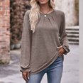 thumbnail image 2 of IROINNID Rabais T-shirt à Manches Longues en Polyester pour Femmes Chemises en Coton pour Femmes Décontracté Uni Col Rond T-shirt Ample Haut, Kaki, 2 of 6