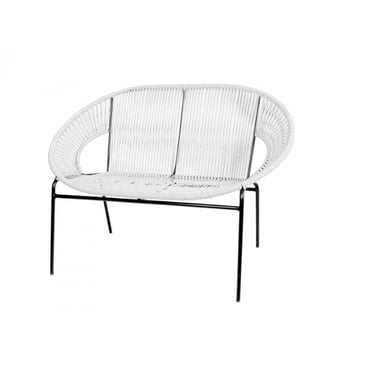 Banc Acapulco en vinyle, cadre noir, banc extérieur, capacité de 2 personnes.