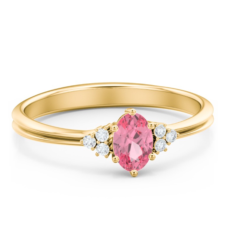 Birthstone Oval Ring with Shoulder Accents - Pink Tourmaline (October)