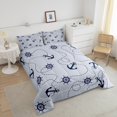 thumbnail image 4 of Erosebridal Blue Cartoon Anchor Bedding Full Comforter Set, Geometric Line Down Comforter, Sailboat Decor, 3-piece, 4 of 7