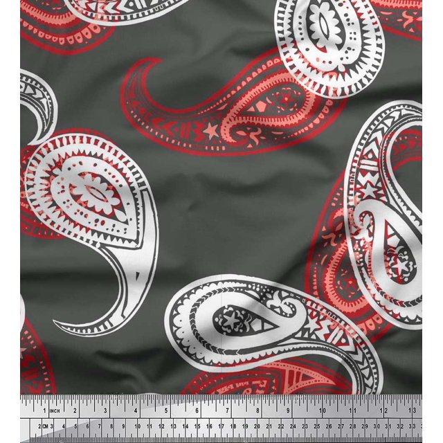 Soimoi Polyester Crepe Fabric Artistic Paisley Print Sewing Fabric Yard 42 Inch Wide