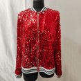 thumbnail image 3 of Frostluinai Womens Long Sleeve Sequin Open Front Zipper Jacket with Ribbed Cuffs Happy Mardi Gras Party Bomber Jacket Coats Outwear, 3 of 6