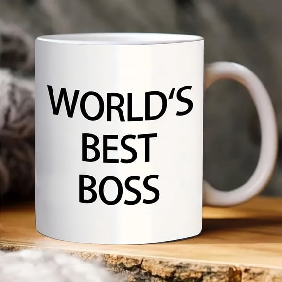 1pc, Worlds Best Boss Mug, The Office Coffee Mug, Office Decor, Gift For Office Fans Boss Coworkers Or Friends, Funny Gift, Tea Cup, 11oz Ceramic Coffee Mug Double-sided Design, Drinkware, Home Decor