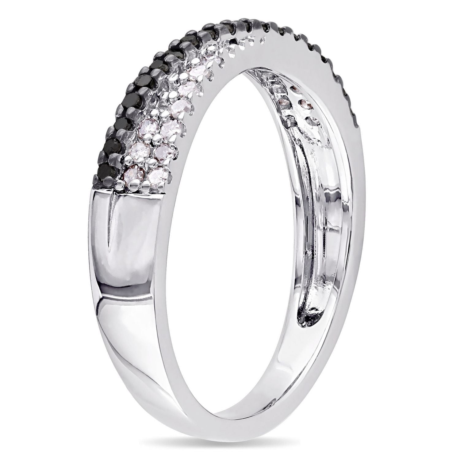 Asteria 1/4 Carat T.W. Black and White Diamond Sterling Silver Crossover Anniversary Ring