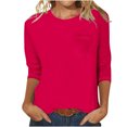 thumbnail image 1 of FAIWAD Womens 3/4 Sleeve Tunic Tops Solid Color Round Neck Shirt Soft Lightweight Loose Top with Chest Pockets, 1 of 5