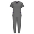 thumbnail image 4 of Yanlir Pants Sets for Women Solid Color Drawstring Pants Protective-Suit Short Sleeve V-Neck Shirts Sets with Pockets 2 Piece Outfits(Gray,XL), 4 of 5