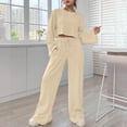 thumbnail image 2 of Women's Two Piece Knit Matching Outfits Crew Neck Slit Hem Tee And Pants Tracksuit Sets, 2 of 5