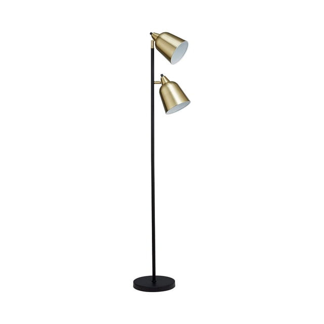 HOMETRENDS Lampe sur Pied avec base en Métal Noir Mat et Deux Abat-Jour en Métal Doré Ajustables, Chacun avec un Interrupteur Marche/arrêt Individuel, Hauteur de 60 Pouces, Idéale pour les Chambres, les Bureaux Ou les Salons et Convient à un Éclairage de Tâches Ciblé.