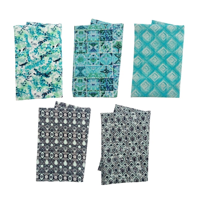 Quilting Fabric, 5pcs Cotton Craft Fabric Bundle Patchwork Pre-Cut Quilt Squares Blue Green