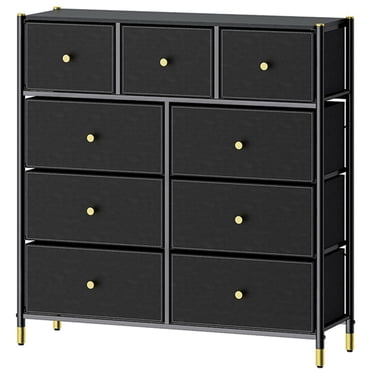 SortWise 10 Drawer Dresser for Bedroom, Tall Dresser with Wooden Top & Metal Frame, TV Stand Furniture Storage Tower Chest of Drawers, Black