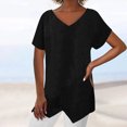 thumbnail image 2 of Timegard Tops for Women Cotton Linen V Neck Short Sleeve Irregularly Tee Casual Solid Color Lightweight, 2 of 6