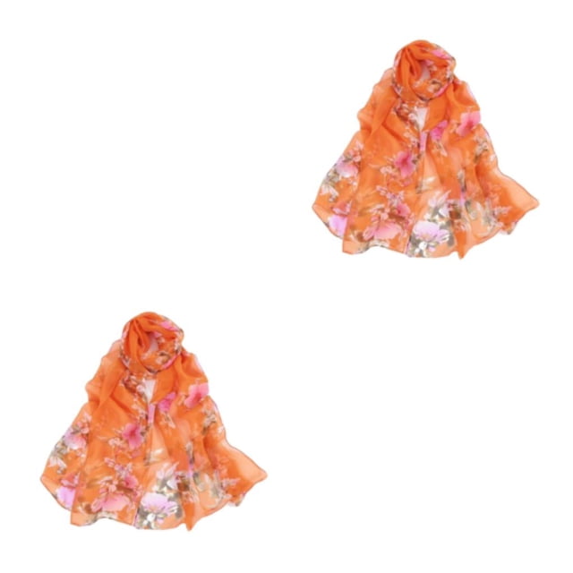 kurtrusly Soft And Comfortable Silk Scarf For Women Stylish Floral Print Convenient And Practical Lightweight orange 2Set