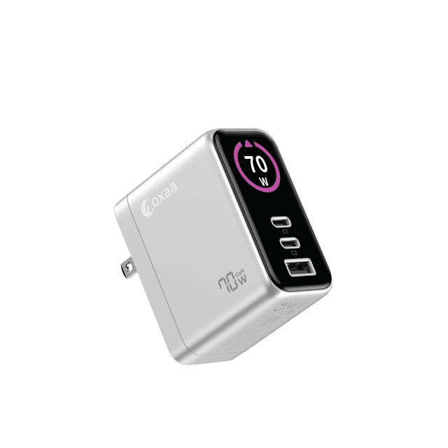 OXAA 70W GaN 3-Port USB-C Fast Wall Charger – Compact High-Speed Adapter for iOS & Android Devices, Laptops & Tablets